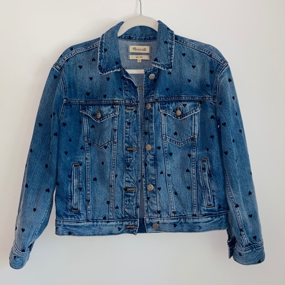 Madewell Boxy Crop Jean Jacket with Hearts - Picture 2 of 4